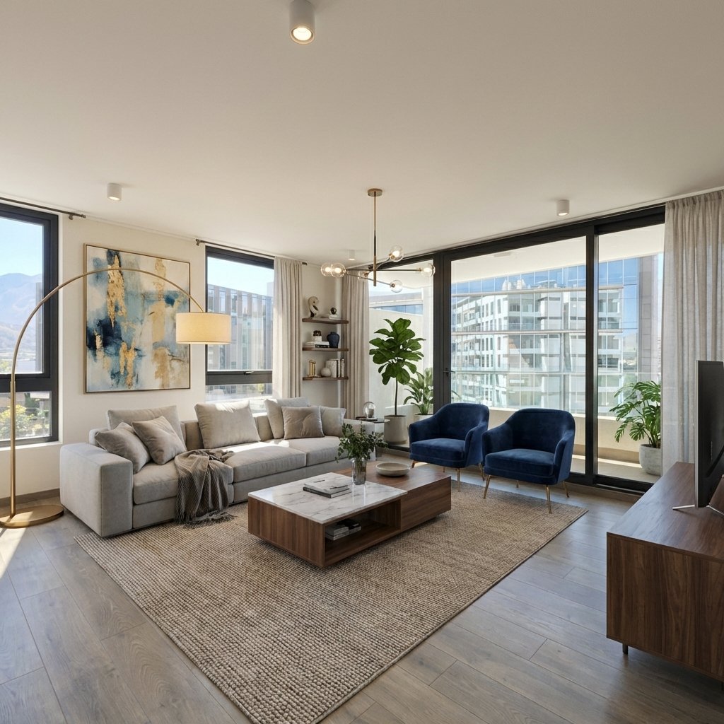Render del living en estilo moderno